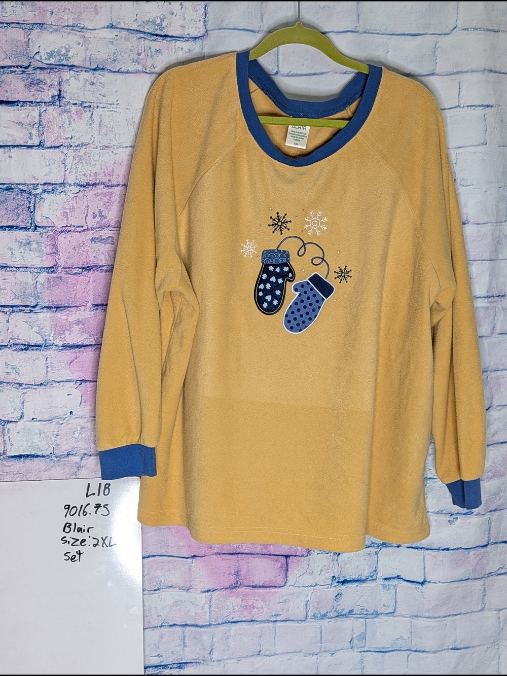 Blair ' Yellow Fleece Top with Blue Mittens Design - Size 2XL
